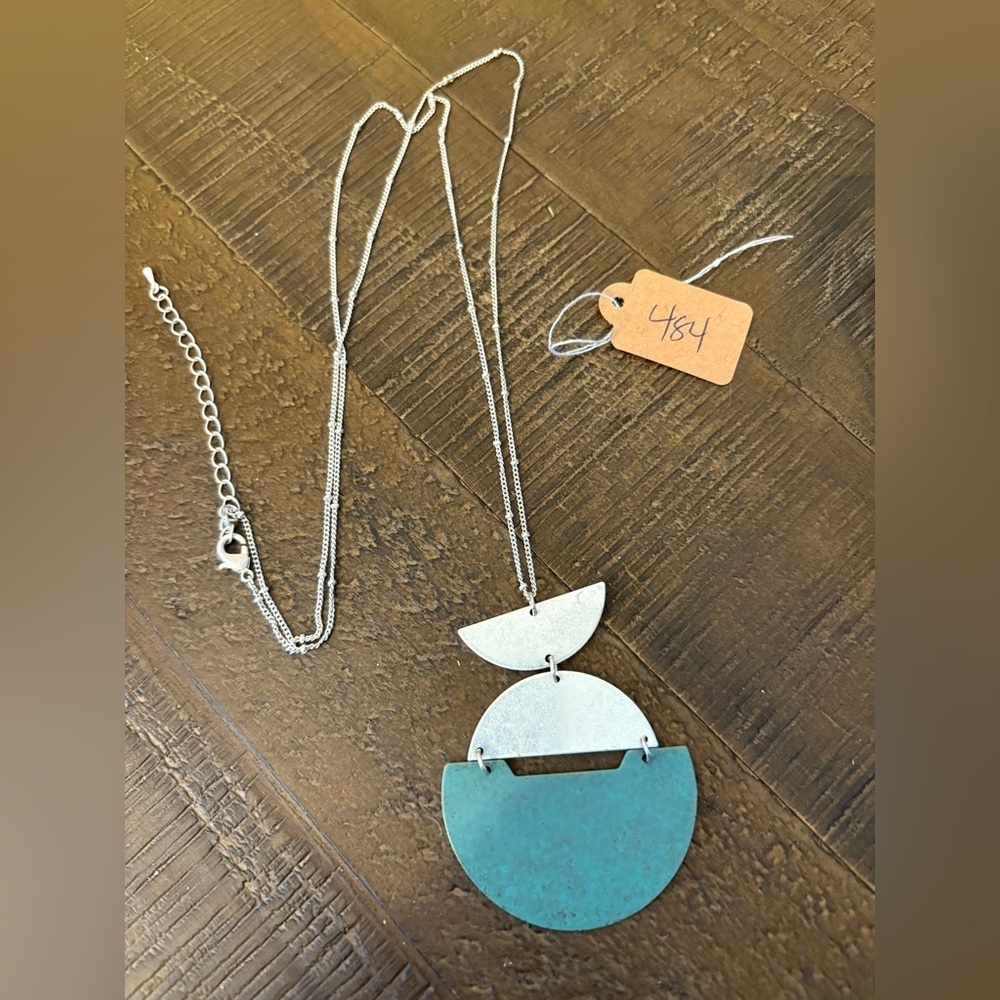 Silver and Turquoise Geometric Pendant Necklace